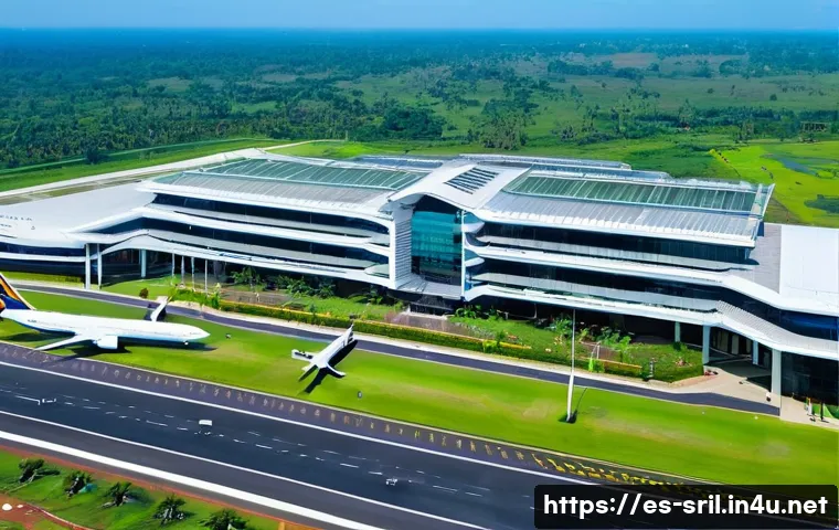 스리랑카 관광산업 성장 요인 - A vibrant aerial view of the modernized Bandaranaike International Airport in Sri Lanka during dayti...