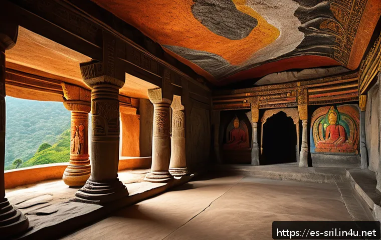 스리랑카의 유명 사원 다만둘라 - A sacred cave temple in Sri Lanka carved naturally into a rocky hillside, featuring vibrant ancient ...